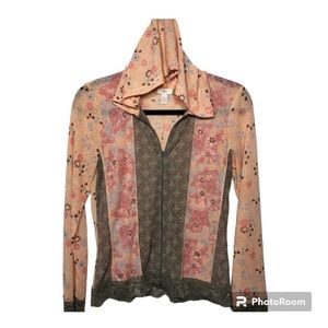 J. Jill Romantic Mixed Print Light Lounge Hoodie Peach Size S